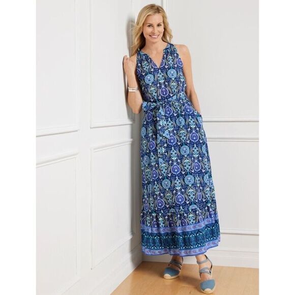 Talbots Dresses & Skirts - Talbots Floret Medallion Tie Waist Maxi Dress Blue Size18W